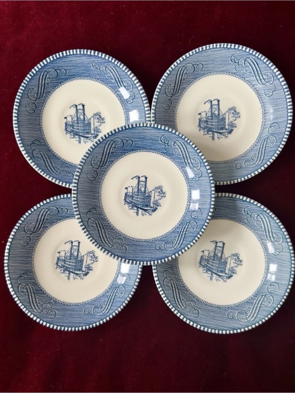 Blue and White Nautical Stoneware Side Plates - Set of 5